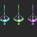 Three Colorful Weapons With Spiral Design Sharp Tops And Decorative Bases