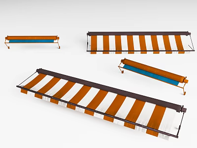 Outdoor Orange And White Striped Awnings With Brown Frames In Multiple Sizes 3d model