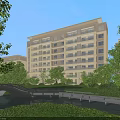 Modern Mid Rise Residential Building With Balconies Greenery Bridge And Water View