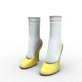 Yellow Button Front Dress With Puffed Sleeves And White Socks Yellow Shoes