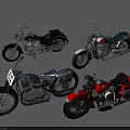 Four Vintage Classic Motorcycles Featuring Colorful Bodies And Retro Design Details