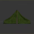 Green Outdoor Tent Structure With Canvas Cover Support Poles And Guy Ropes