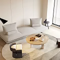 Sofa Fabric Three-Seat Sofa Solid Wood Square Stool Solid Wood Casual Stool Solid Wood Coffee Table Side Table Floor Lamp 3d model