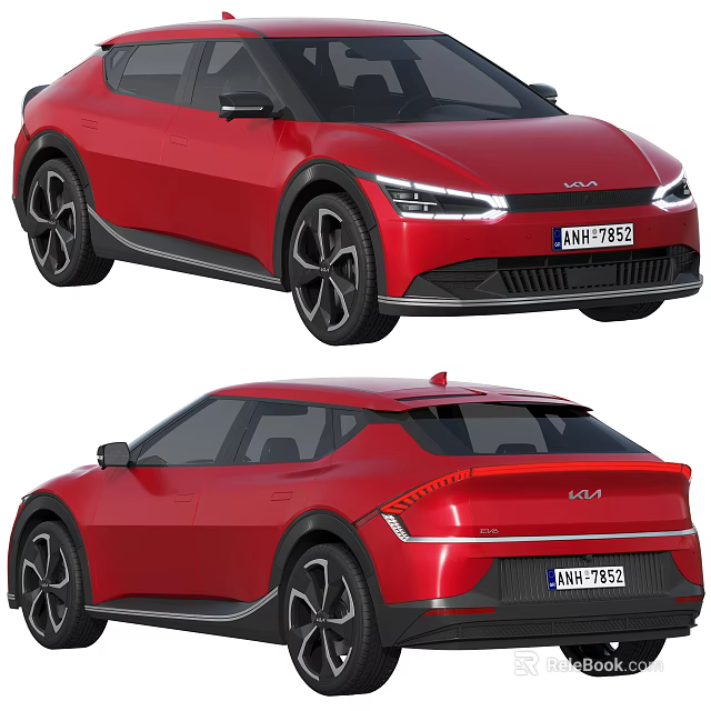 Red Kia Crossover Car Featuring LED Headlights Full Width Taillights And Black Alloy Wheels 3d model 