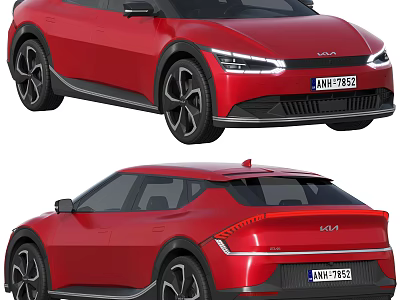 Red Kia Crossover Car Featuring LED Headlights Full Width Taillights And Black Alloy Wheels 3d model