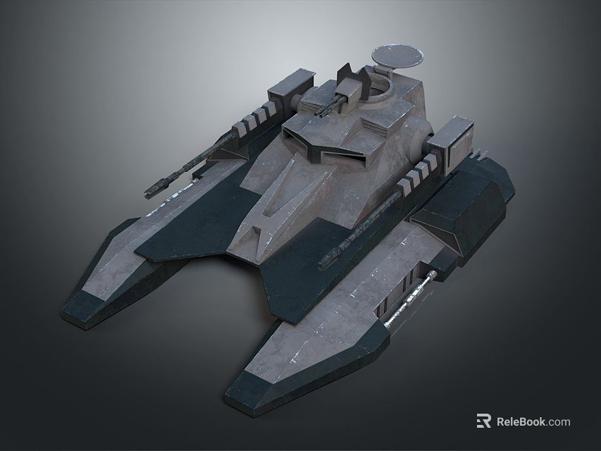 Sci-Fi Military Spaceship 3D Model with Weapon Systems Radar Structure and Streamlined Body 3d model 