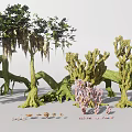 Diverse Plant Combination With Trees Vines And Moss Covered Trunks In 3d model