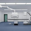 Modern Operating Room With Surgical Lights Operating Table Medical Equipment White Walls And Blue Flooring