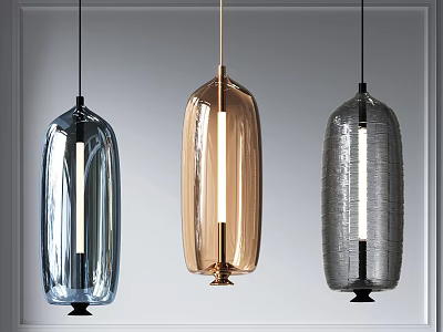 Modern Pendant Lights Blue Gold Grey Glass Long Cylinder Shape Hanging Decorative Design 3d model