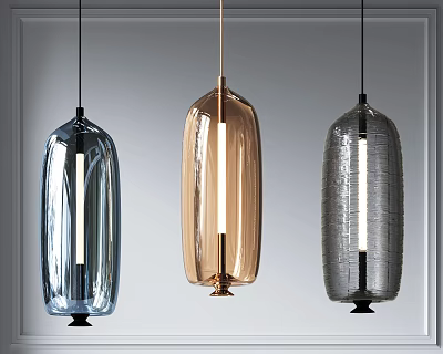 Modern Pendant Lights Blue Gold Grey Glass Long Cylinder Shape Hanging Decorative Design 3d model