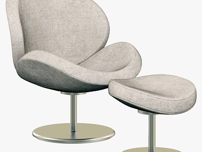 Light Gray Fabric Accent Chair With Matching Ottoman And Metal Round Base Modern Design 3d model