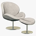 Light Gray Fabric Accent Chair With Matching Ottoman And Metal Round Base Modern Design