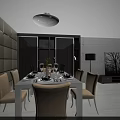 Modern Open Living Dining Room Interior With White Sofas Black Coffee Table TV And Chandelier
