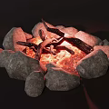 Garden Fire Pit Feature With Stone Circle And Burning Logs Creating Warm Red Glow 3d model