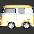 Yellow And White Vintage Volkswagen Van Model Car With Shiny Reflection