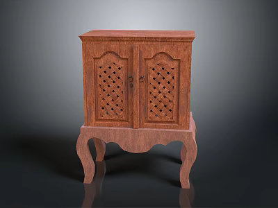 Vintage Wooden Cabinet With Intricate Carved Doors And Elegant Curved Legs 3d model
