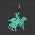 Armored Medieval Man On Horseback With Spear In Dynamic Action Pose