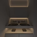 Modern Bathroom Washbasin With Large Mirror Backlit Lighting And Folded Towels