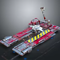 Futuristic Space Platform With Mechanical Arm Red Silver Structure And Yellow Warning Stripes 3d model