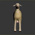 Light Yellow 3D Sheep Model In Standing Pose On Dark Reflective Background Surface