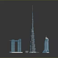 Cartoon City Scene With Tall Skyscraper Models And Reflective Base 3d model