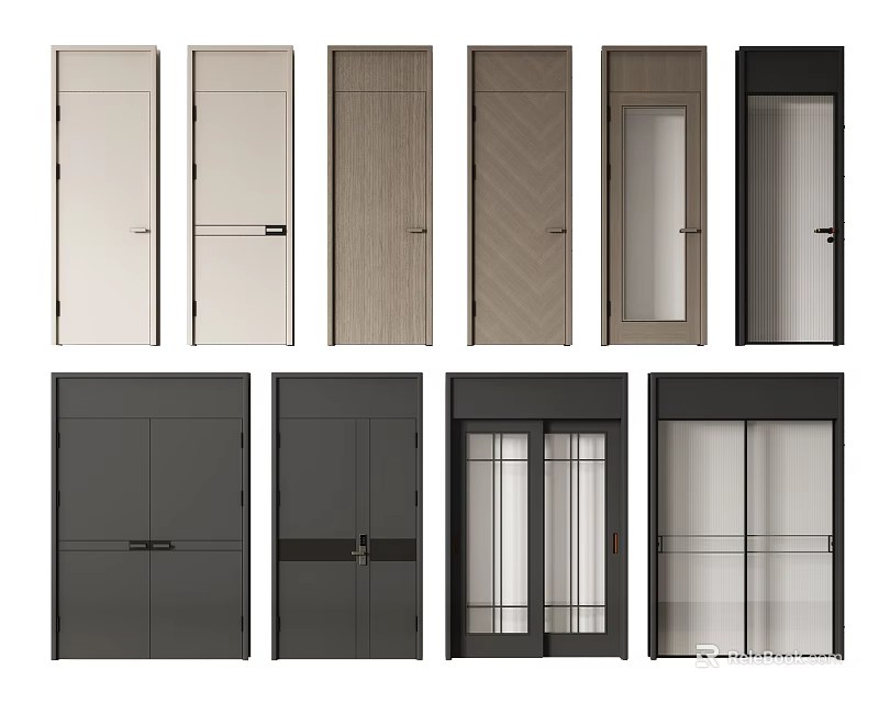 Various Design Swing Doors With Wooden Panels Glass Inserts And Neutral Colors 3d model 