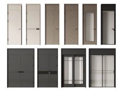 Various Design Swing Doors With Wooden Panels Glass Inserts And Neutral Colors 3d model