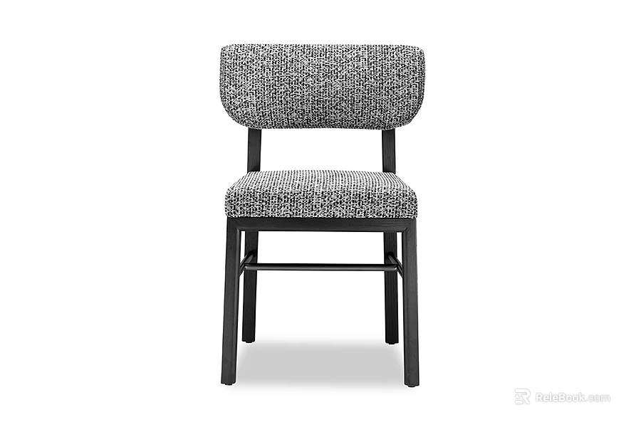 Modern Minimalist Single Chair with Textured Fabric Upholstery and Black Wooden Legs 3d model 