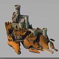 3D Castle Model with Multiple Towers Surrounded by Orange Hills and Green Trees 3d model