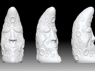White Crescent Shaped Sculpture Carving With Circular Holes And Facial Features Design 3d model