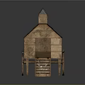 Wooden Roofed Cart With Wheels And Ramp For Small Shelter Structure
