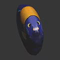 Colorful Blue Stuffed Fish Toy With Yellow And White Accents On Dark Background