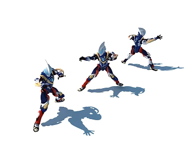 Three Armored Dolls in Different Poses with Shadows on White Background 3d model