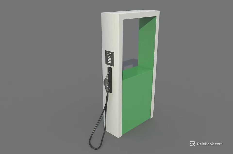 Modern White And Green EV Charging Station With Control Panel And Cable 3d model