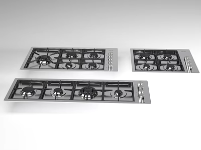 Stainless Steel Gas Cooktops With Multiple Burners And Controls For Kitchen Appliances 3d model