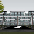Modern Townhouse Exterior Design With Glass Curtain Wall Balconies And Water Feature