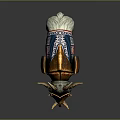 Armored Game Movie Character With White Fur Gold Red Armor And Decorative Horns