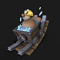 Cute Cartoon Bear Riding In Wooden Mine Cart With Hard Hat And Ice Cubes