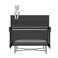 Black Upright Piano With Gray Bench And White Doll Musical Instrument Furniture Decor
