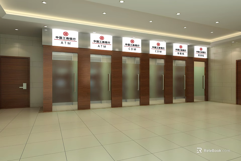 Bank Lobby Featuring Row Of ATM Machines For Customer Services 3d model 