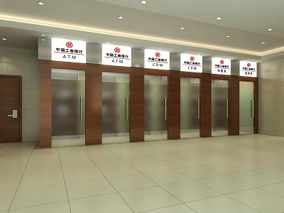 Bank Lobby Featuring Row Of ATM Machines For Customer Services 3d model