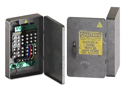 Industrial Electrical Control Box with Metal Enclosure Caution Label Terminal Blocks and Colored Wires 3d model