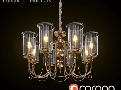 German Technology Classic Brass Chandelier With Glass Shades And Bulbs 3d model