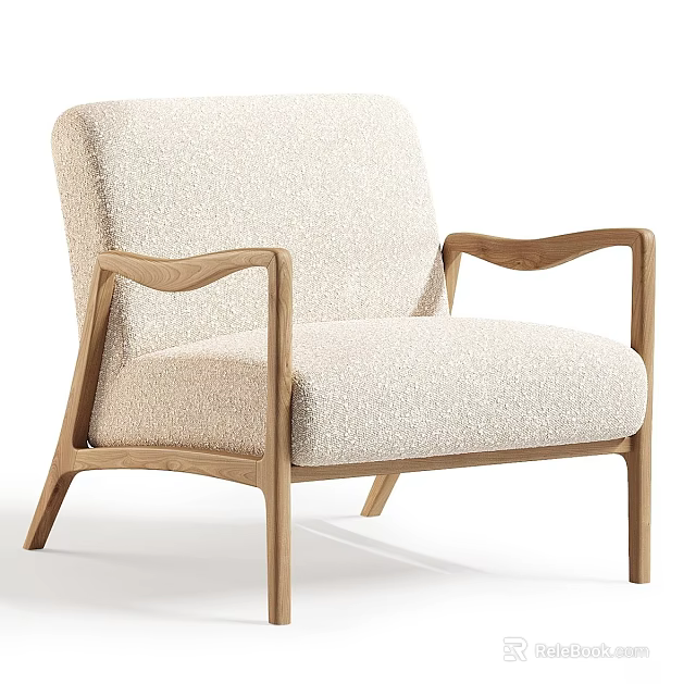 Comfortable Beige Single Sofa With Plush Fabric And Wooden Frame Modern Design 3d model 
