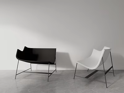 Modern Black and White Leisure Chairs with Metal Frame and Curved Backrest in Minimalist Space 3d model