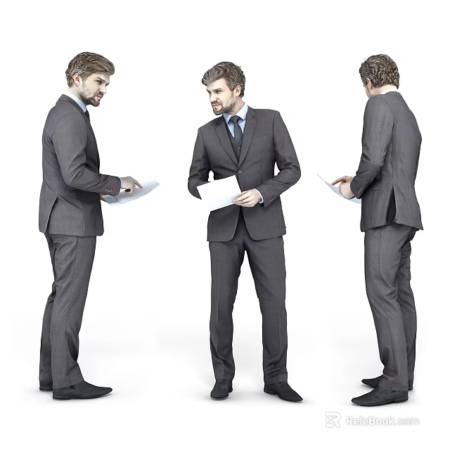 Full Body Shots Of Men In Business Suits Holding Papers From Different Angles 3d model 
