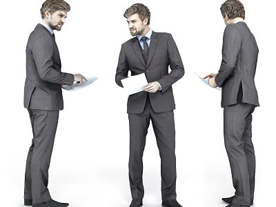Full Body Shots Of Men In Business Suits Holding Papers From Different Angles 3d model