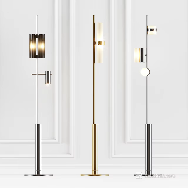 Modern Metal Floor Lamps With Sleek Design And Gold Black Finish For Home Decor 3d model 