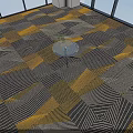 Modern Square Carpet With Gray Yellow Black Geometric Striped Pattern On Room Floor