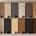 Wall Panels Sample Display with Various Colors Textures on Two Tiered Shelf and Decorative Balls